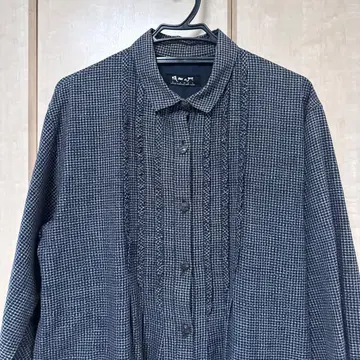 네이비 계열 체크 롱 셔츠 원피스