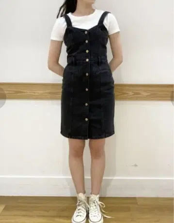 GAP 여성용 데님 오버롤 스커트 프론트 버튼 미니 원피스