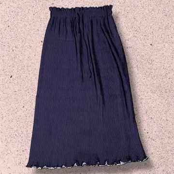 reality studio 네이비 플리츠 롱 스커트 프릴 밑단