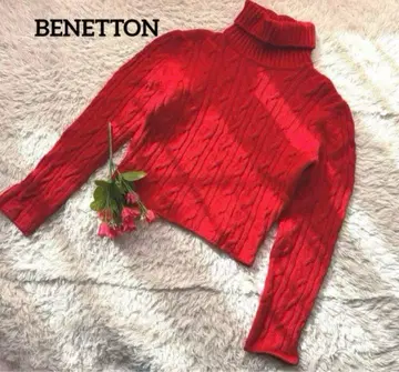 BENETTON [이탈리아제] [울 혼방] [하이넥] 레드 긴팔 스웨터