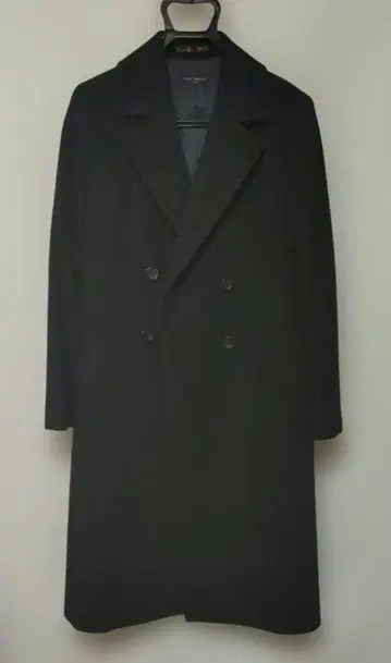 LES MUES 블랙 더블 체스터 코트 롱 코트 캐시미어 혼방