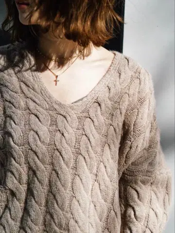 나카무라 미카 MARQUE [마르크] 케이블 V넥 니트 (모카)