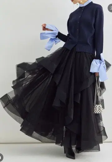 플라네 Frane 플레어 스커트 튤 블랙