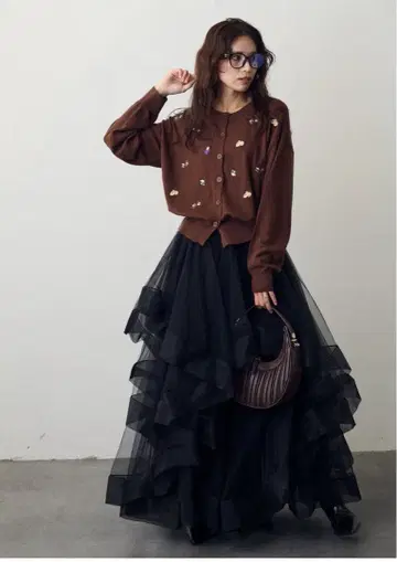 플라네 Frane 플레어 스커트 튤 블랙