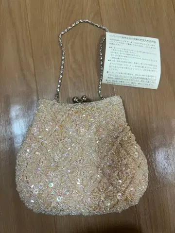 비즈 자수 베이지 핑크 파티 백