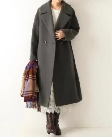 스픽앤스팬 W 페이스 빅 칼라 코트 차콜 그레이