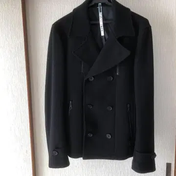 울 더블 브레스트 피 코트 블랙