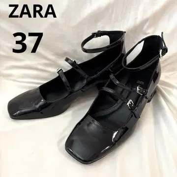 ZARA 새상품급! 스트랩 포함 스퀘어 펌프스 에나멜 23.5cm 37