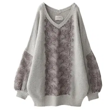 n'OrLABEL 섬세한 패턴 레이스 절개 V넥 니트