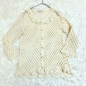 카네코 이사오 꽃 크로셰 뜨개질 니트 가디건 M