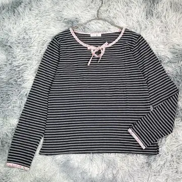 CROISSANT LIFE [ M ] 티셔츠 롱티 보더 블랙 얇은 소재