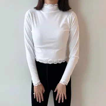 edit.forlulu 레이스 트리밍 하이넥 상의