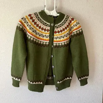 올리브 그린 페어아일 패턴 가디건