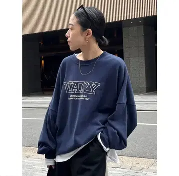 Ungrid 언그리드 자수 로고 루즈 맨투맨 오버 사이즈 네이비