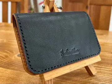 차심 블랙 가죽 카드 케이스 블랙 [후크 부착]