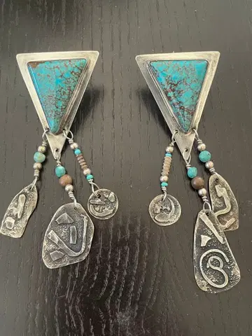 빈티지 터콰이즈 귀걸이 Silver925 아티스트 사인 포함