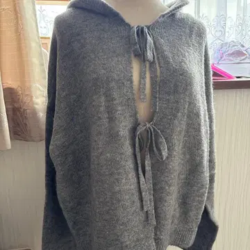 Samansa Mos2 그레이 후드 부착 리본 가디건