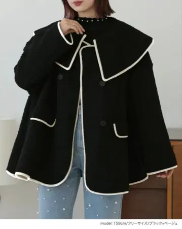 [ 새상품 ] o.s.k 파이핑 보아 자켓 블랙 x 베이지