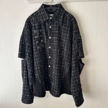 [ GIDEAL ] tweed lace up shirt