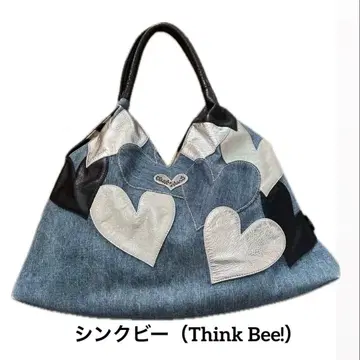 싱크비 하트형 패치워크 데님 토트백 스푸만테 블루