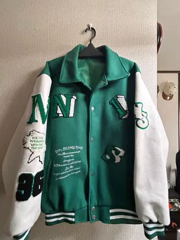 자수 바시티 자켓 그린/화이트