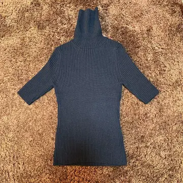 랄프 로렌 리브 하이넥 5부 소매 니트 네이비