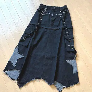 NieR 2WAY 밑단 프린지 DENIM SKIRT 서스펜더 포함