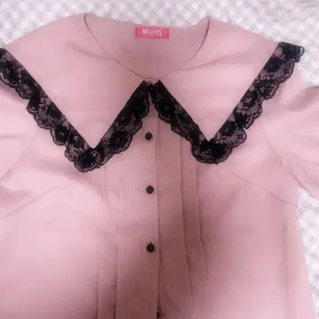 MARS 핑크 반팔 셔츠 레이스 옷깃