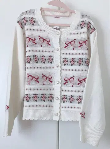 시마무라 maki 멜미 장미 리본 자수 가디건 4L 핑크