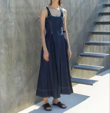 CASA FLINE 카사플라인 프론트 후크 데님 롱 원피스