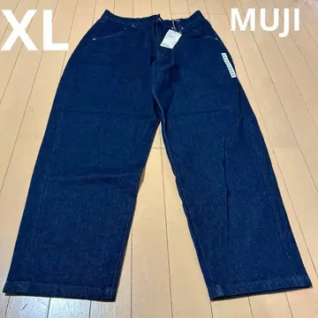 미사용 새상품 무인양품 MUJI 데님 배럴 팬츠 다크 네이비 여성용 XL