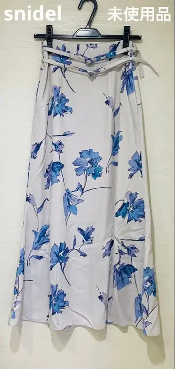 snidel 더블 벨트 프린트 스커트 블루