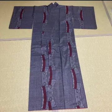 오시마 명주 미사용 새상품 단책 무늬? 그레이 거북이 등껍질 무늬 기모노