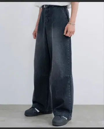 SINSS 다크 그레이 와이드 데님 팬츠