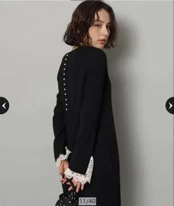 알페이지 오리지널 펄 밑단 레이스 니트 원피스 S 블랙