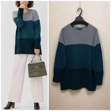 빅 사이즈 23구 울 나일론 컬러 블록 니트 (자유구 ICB 쿠미교쿠)