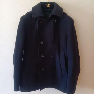 EDIFICE 울 더블 브레스트 피 코트 블랙