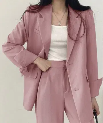 [ 셋업 ] 핑크 수트 셋업 테일러드 자켓