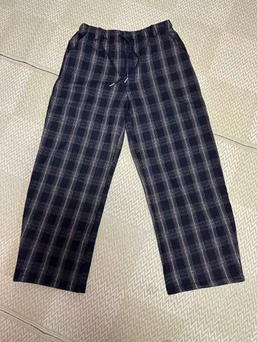 체크 무늬 와이드 팬츠 네이비 2XL