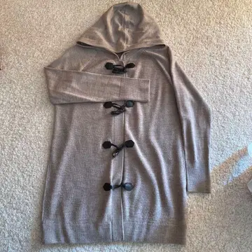 그레이 후드 부착 니트 가디건