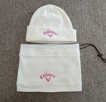 캘러웨이 화이트 니트 모자 넥 워머 세트