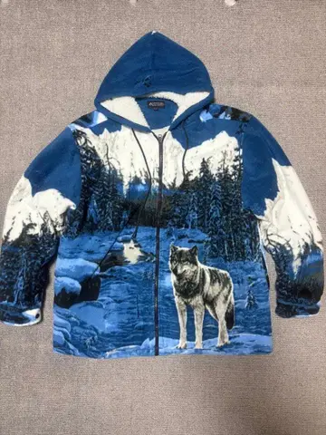 늑대 프린트 플리스 후드티 보아 자켓