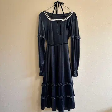 미나카타 유이 시마무라 클래시컬 프릴 벨로아 원피스 블루 L 사이즈