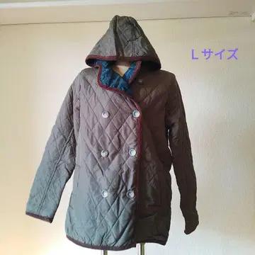 모스그린 퀼팅 자켓 후드 부착