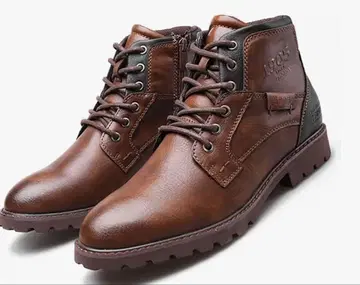 남성용 가죽 신발 하이컷 부츠 사이드 지퍼 부츠 방수
