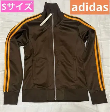 adidas 트랙 자켓 브라운 x 오렌지 벨루어 라인 S 사이즈