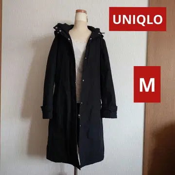 블랙 롱 코트 유니클로 M 후드 부착 여성용 충전솜 다운