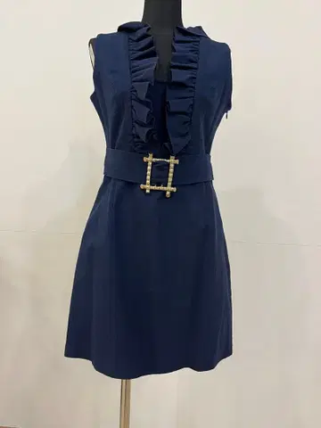 네이비 프릴 슬리브리스 원피스