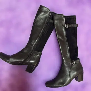 [ 새상품급 ] ing 롱 부츠 사이드 지퍼 벨트 블랙 스웨이드