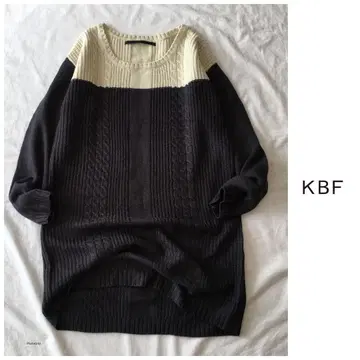 어반 리서치 KBF 배색 케이블 미들 게이지 튜닉 니트